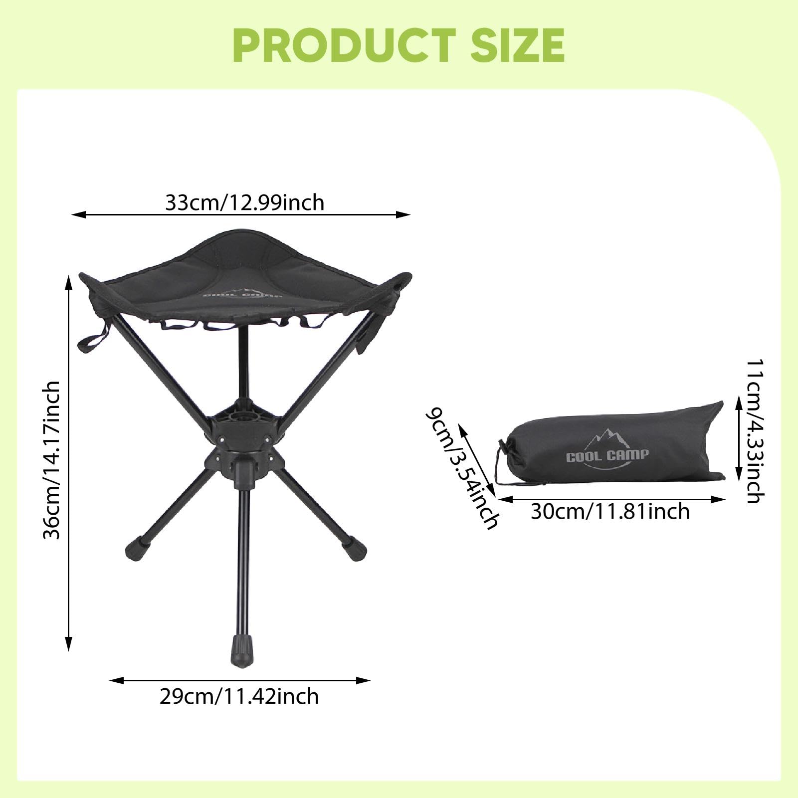 Tabouret Extérieur Siège Portable Chaise Tripode Pliable Aluminium Oxford Rotatif Léger avec Sac Rangement Adapté Camping Promenade Randonnée P