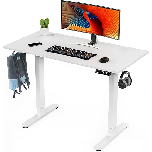 Sweetcrispy Electric Standing Desk, 40 x 24in Adjustable Height Electric Stand up Desk Standing Computer Desk Home Office Desk Ergonomic Workstation with 3 Memory Controller, White
