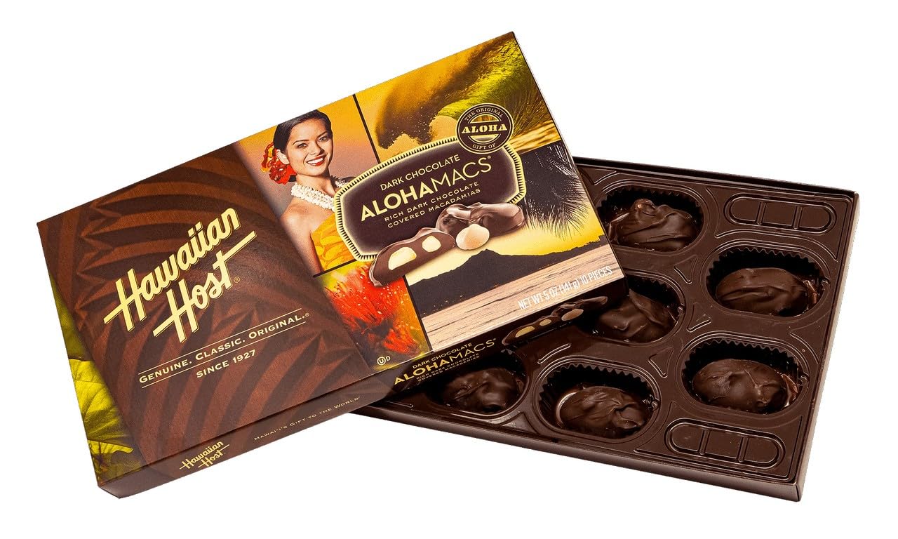 Hawaiian Host Alohamacs Dark Chocolate Macadamia Nuts 6oz Box 12