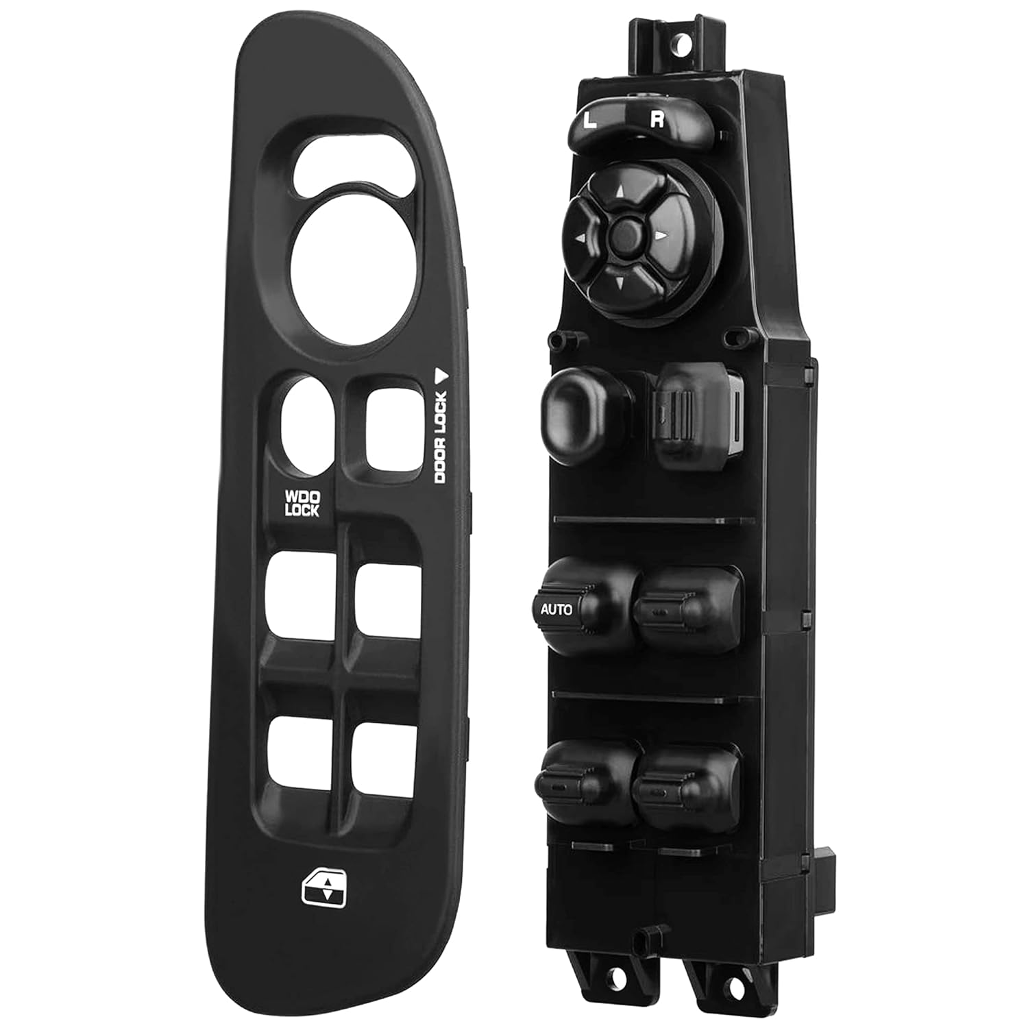 BASIKER Master Power Window Switch and Bezel Driver Side and Window Bezel Passenger Side Replacements for 2002-2010 Dodge Ram 1500 2500 3500, Black