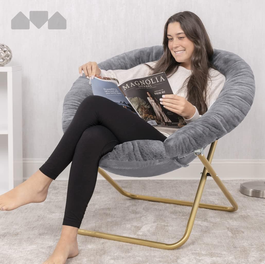 Milliard Cozy Chair/Faux Fur Saucer Chair for Bedroom/X-Large (Grey) : Home & Kitchen