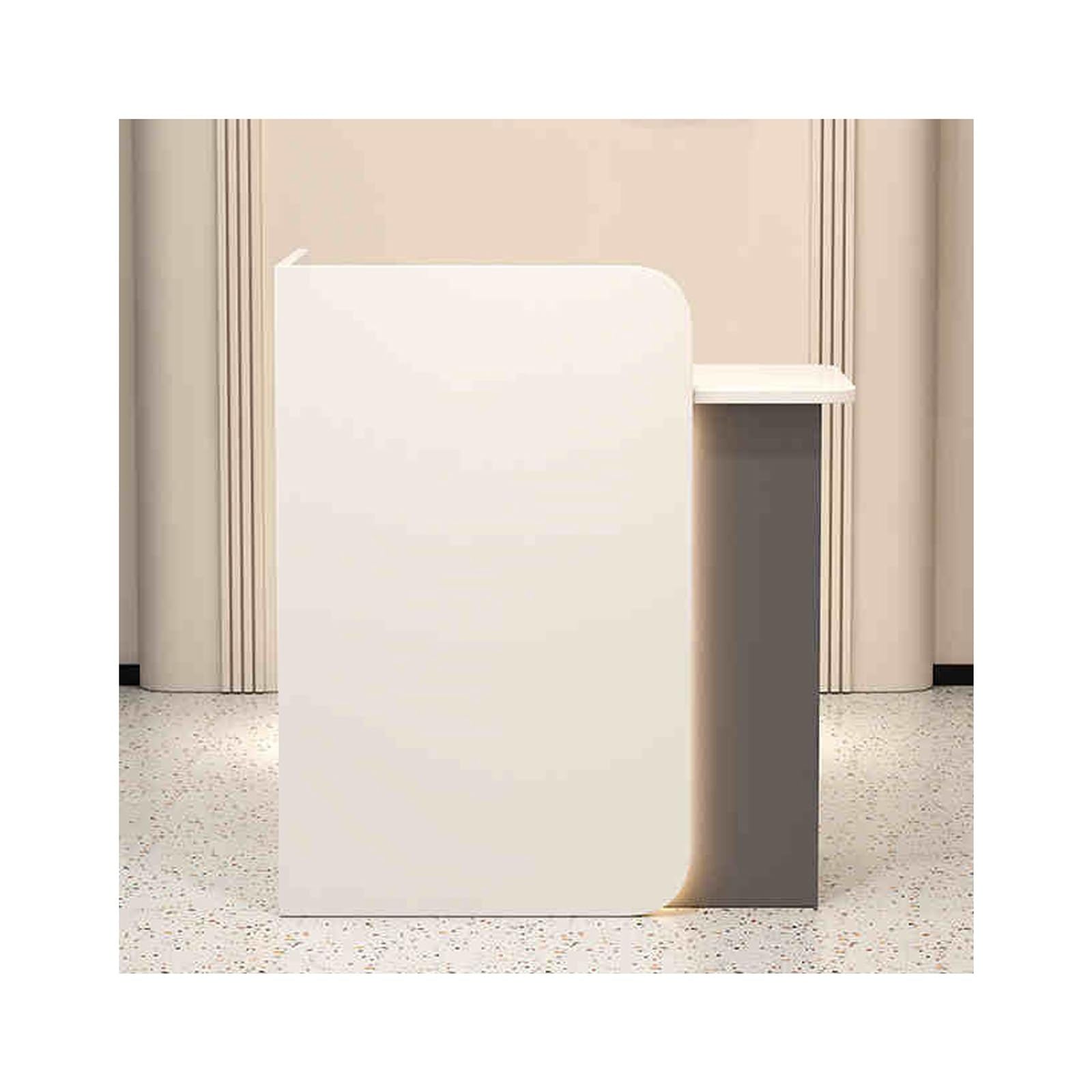 Scrivania moderna con cassetto chiudibile a chiave, elegante bancone per ricevimenti bianco e grigio, per uffici e aziende, unità di benvenuto facile da installare per piccoli spazi