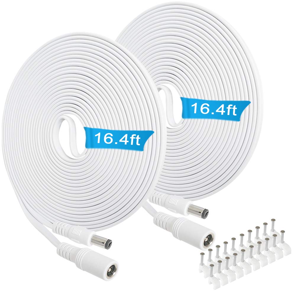 Photo 1 of 2 Pack 16.5FT DC Power Extension Cable 5.5mm x 2.1mm12v DC Extension Cord Power Adapter for CCTV Security Camera Surveillance IP Camera,LED Strip,24v 12 Volt Male to Female Plug Flat Cable