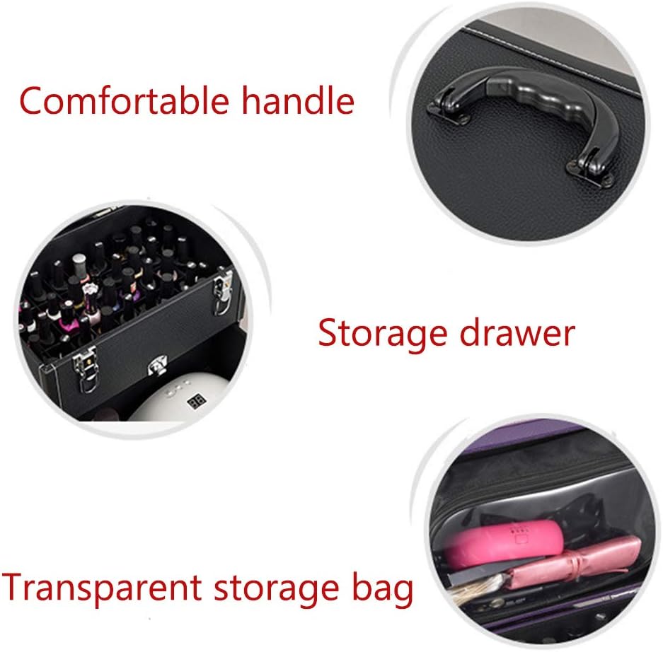 Multi-Function Rolling kable Makeup with Mute Caster Two-Layer Large Capacity Professional Nail Beauty Trolley Cosmetic Case,Pink (Purple)