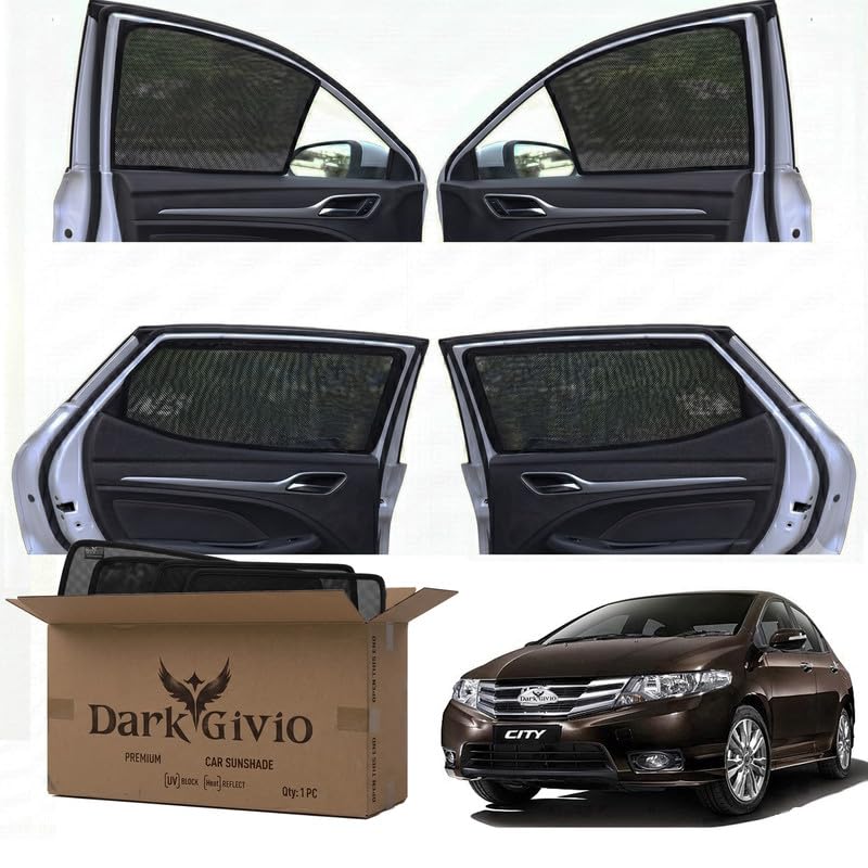 Image of Car Window Sun Shade Protector for City I VTEC (2009) | Exact Fit Non-Magnetic Half Cut Sunshade (Set of 4 /6) | UV Blocker Side Window Car Curtains & Interior Accessory