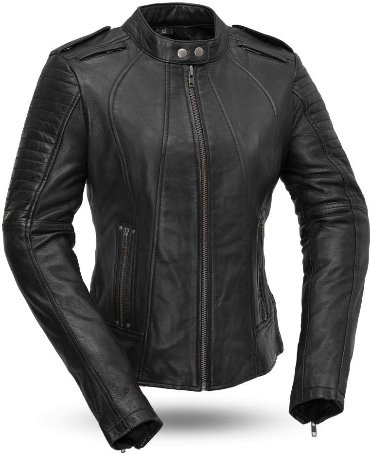 First Mfg Cowomens Sexy Biker Ladies Motorcycle Leather Jacket (pack of 1)