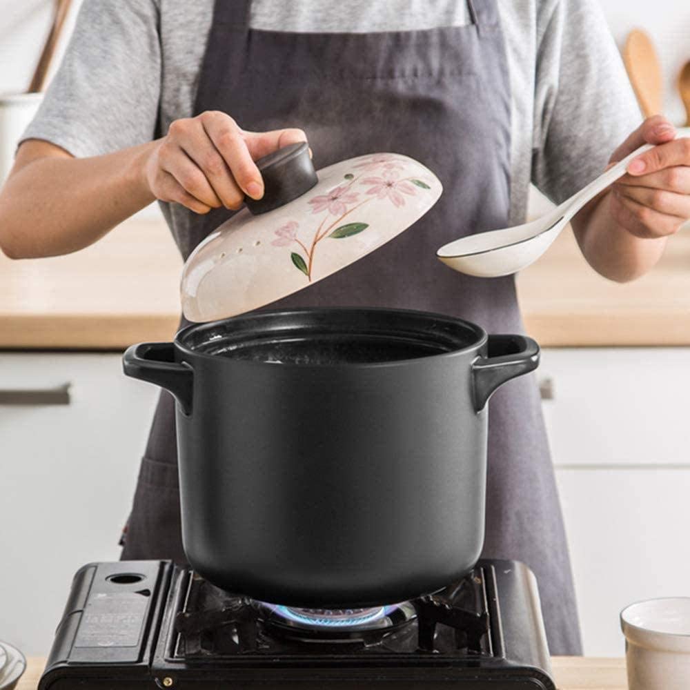 Cazuela Cazuela de Barro Resistente Redonda de Cerámica con Tapa Olla de Barro de Doble Asa para Guiso-A_2.4L (A 2.2L) (A 2.2L) (A 2.2L)
