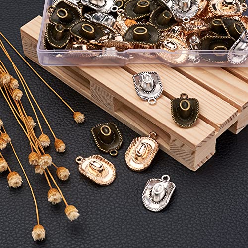 Beadthoven 60pcs Cowboy Hat Charm Pendants Mixed Colors Western Cowboy Cowgirl Hat Metal Charm Dangle Beads for Necklace Earring Keychain Jewelry Making DIY Crafts Accessory by BB Beadthoven - Used condition - Image 5