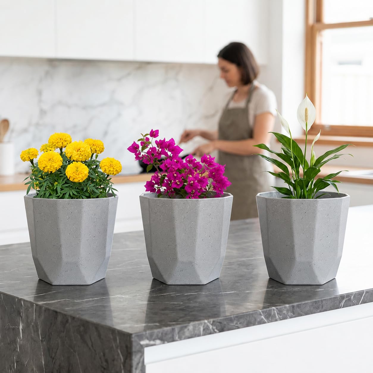 YUCCABE Shera Hexa Flower Pots - Stone Grey (12 Pack) -2 YUCCABE Shera Hexa Flower Pots - Stone Grey (12 Pack) -2