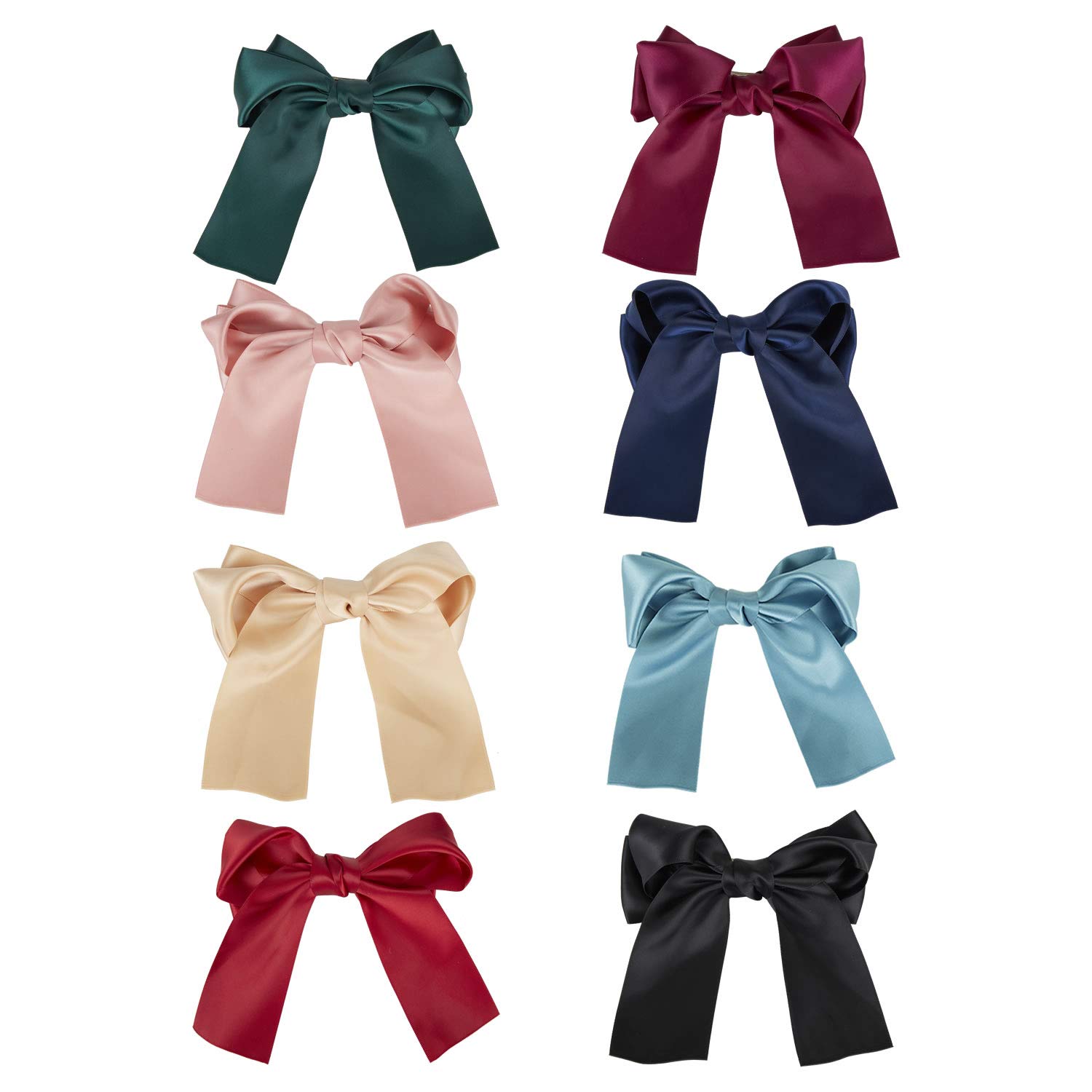 8 Pack 6 Inch Large Solid Knotted Bowknot Big Hair Bow With Long Ribbon Christmas Hair Clips Metal Snap Barrettes Hairpins Handmade Hair Accessories for Women
