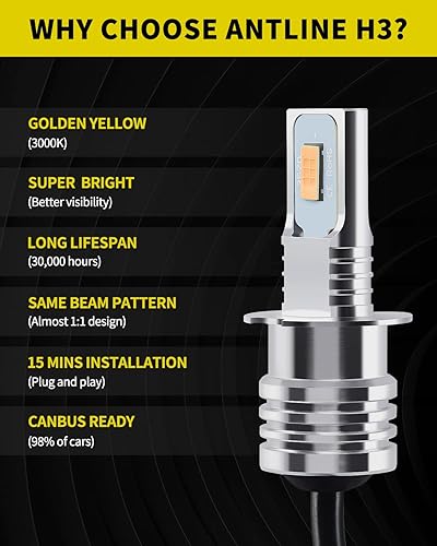 Miniatura 7 de Antline Bombilla LED H3 súper brillante, versión 3570 CSP-Chips LED antiniebla, repuesto DRL (paquete de 2)