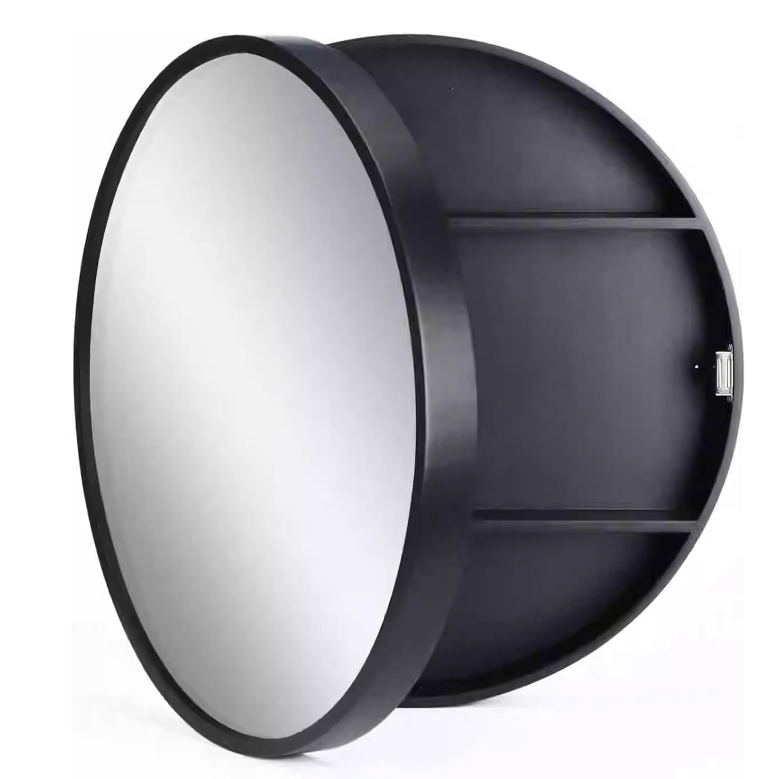 BKSXSOP Wall-Mounted Bathroom Mirror Cabinet with Flap Door, 60cm Black Decorative Storage Unit, Round Hanging Cosmetic Mirror, Space-Saving nizer for Toiletries