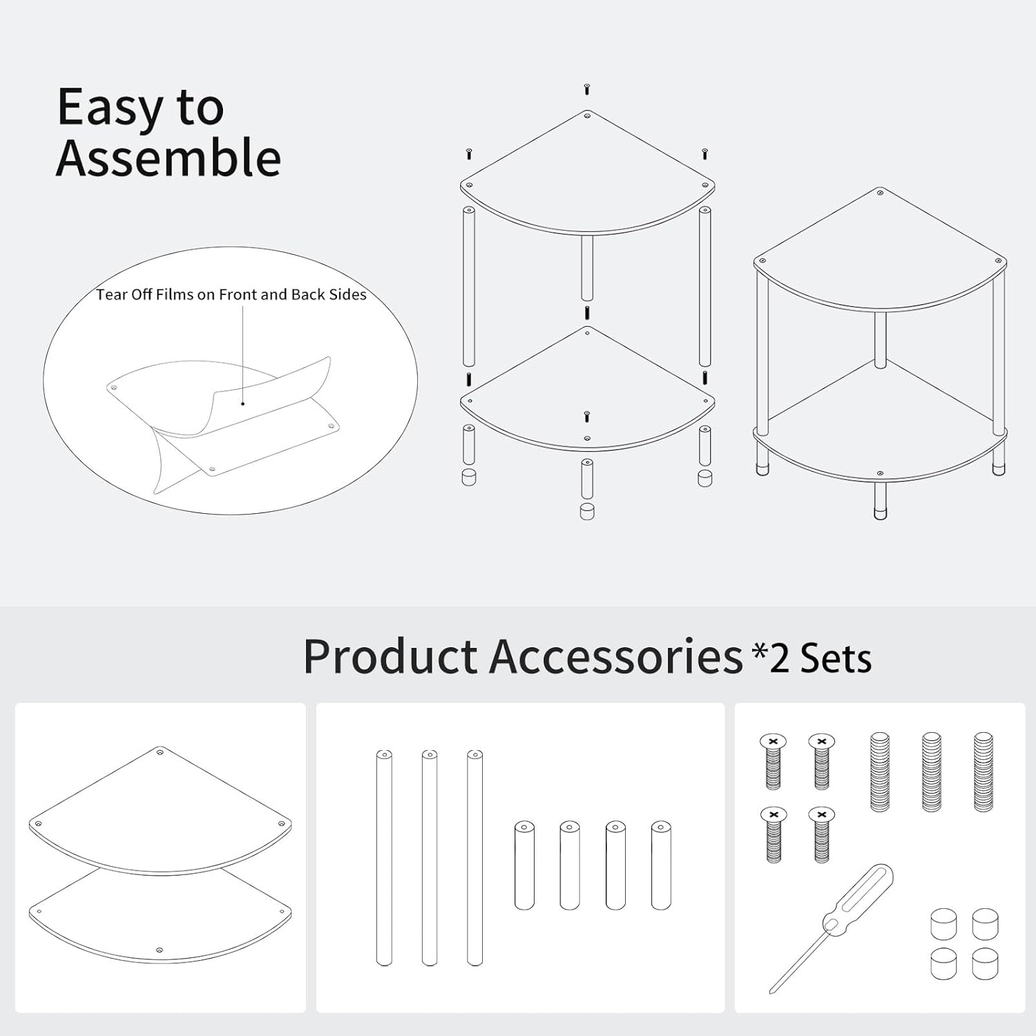 Clear Triangle Acrylic Side Table Set of 2 for Small Space, 11.81" L x 11.81" W x 19.82" H, 2-Tier Corner Shelf Stand End Table for Living Room Bedroom, Corner Rack Storage Shelf for Bathroom