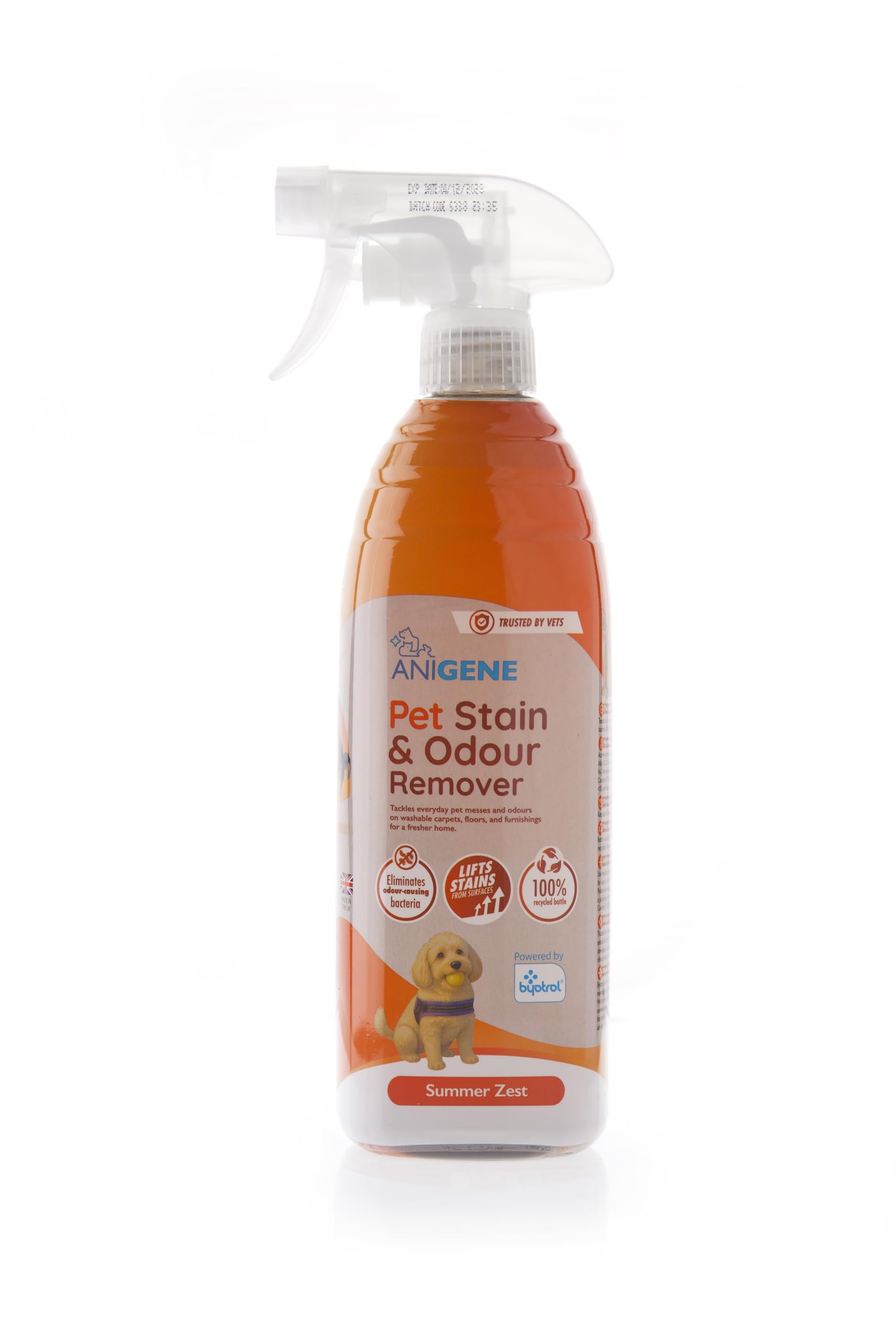 ANIGENE Pet Stain & Odour Remover Spray (750ml - Summer Zest) - Professional Stain & Odour Eliminator For Cats, Dogs & Other Pets - Lifts Stains & Freshens Odours - For Carpets, Upholstery, Rugs & Car