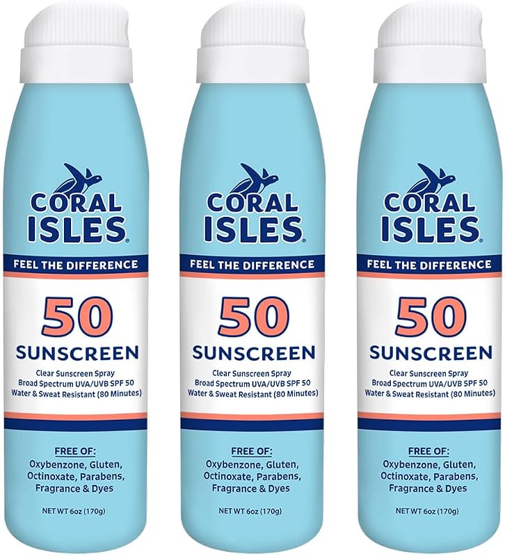 Protetor solar corporal em spray Coral Isles SPF 50, 180 mL, pacote com 3