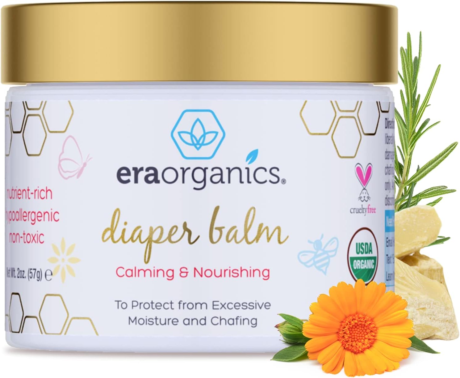 Era Organics Baby Diaper Rash Balm - USDA Certified Soothing Diaper Rash Treatment for Sensitive Skin Care. Natural Ointment to Nourish and Protect from Infection, Chafing and Irritation