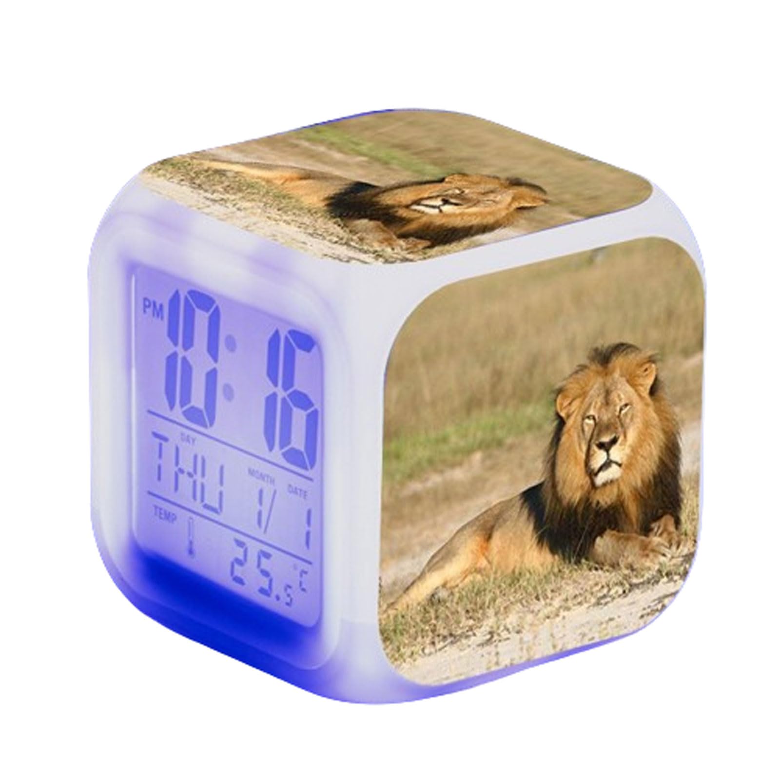 Kids Alarm Clock Bedside 7 Colour Changing LED Cube Clock With Light,Digital Bedroom Alarm Clock Smart Alarm Clock Snooze,Temperature,Calendar Grow Clock For Toddlers Boys Girls (Lion Pattern)