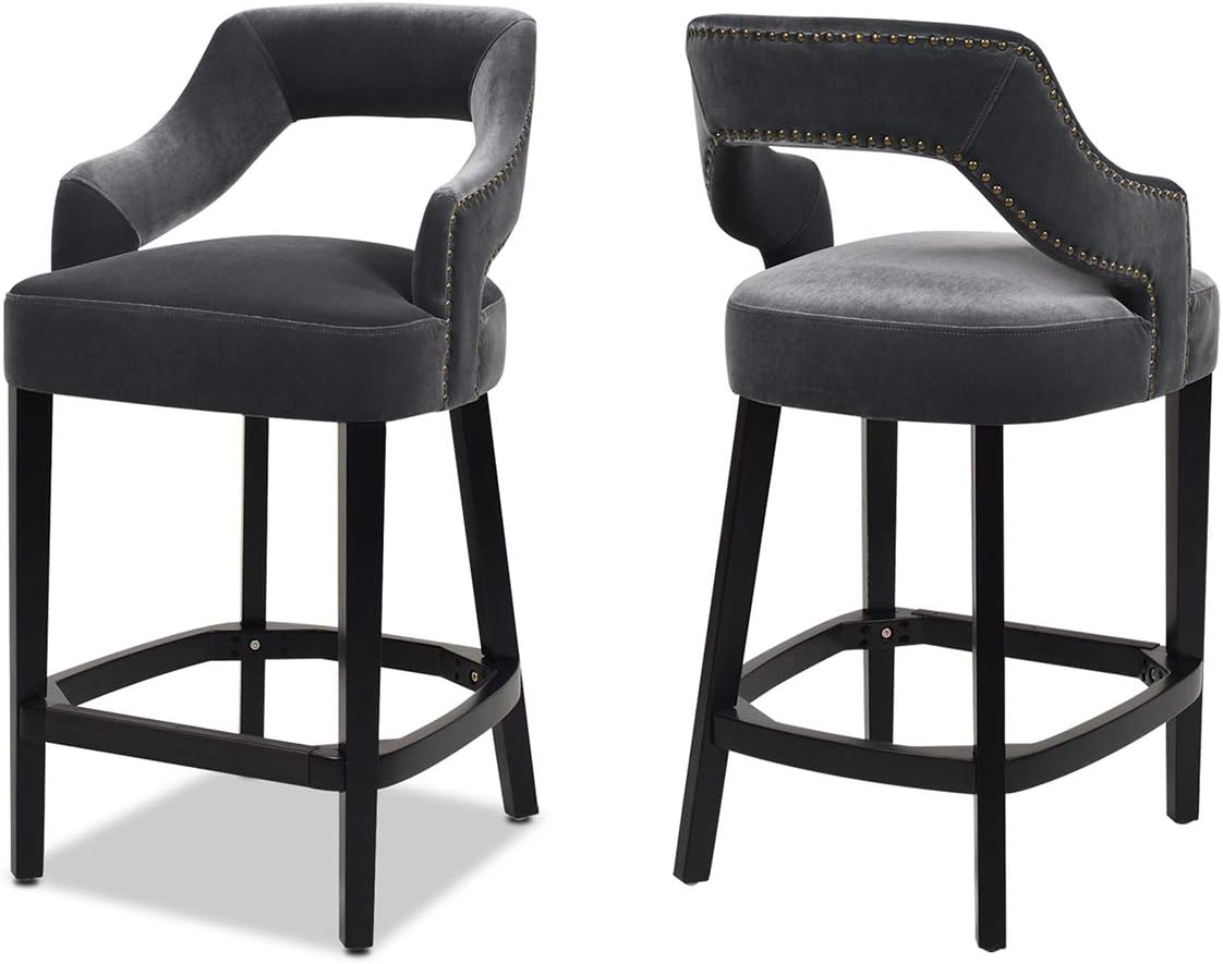 New Arrivals Jennifer Taylor Home Elsie 26” Art Deco Counter Height Bar Stool (Set of 2), Steel Gray Performance Velvet