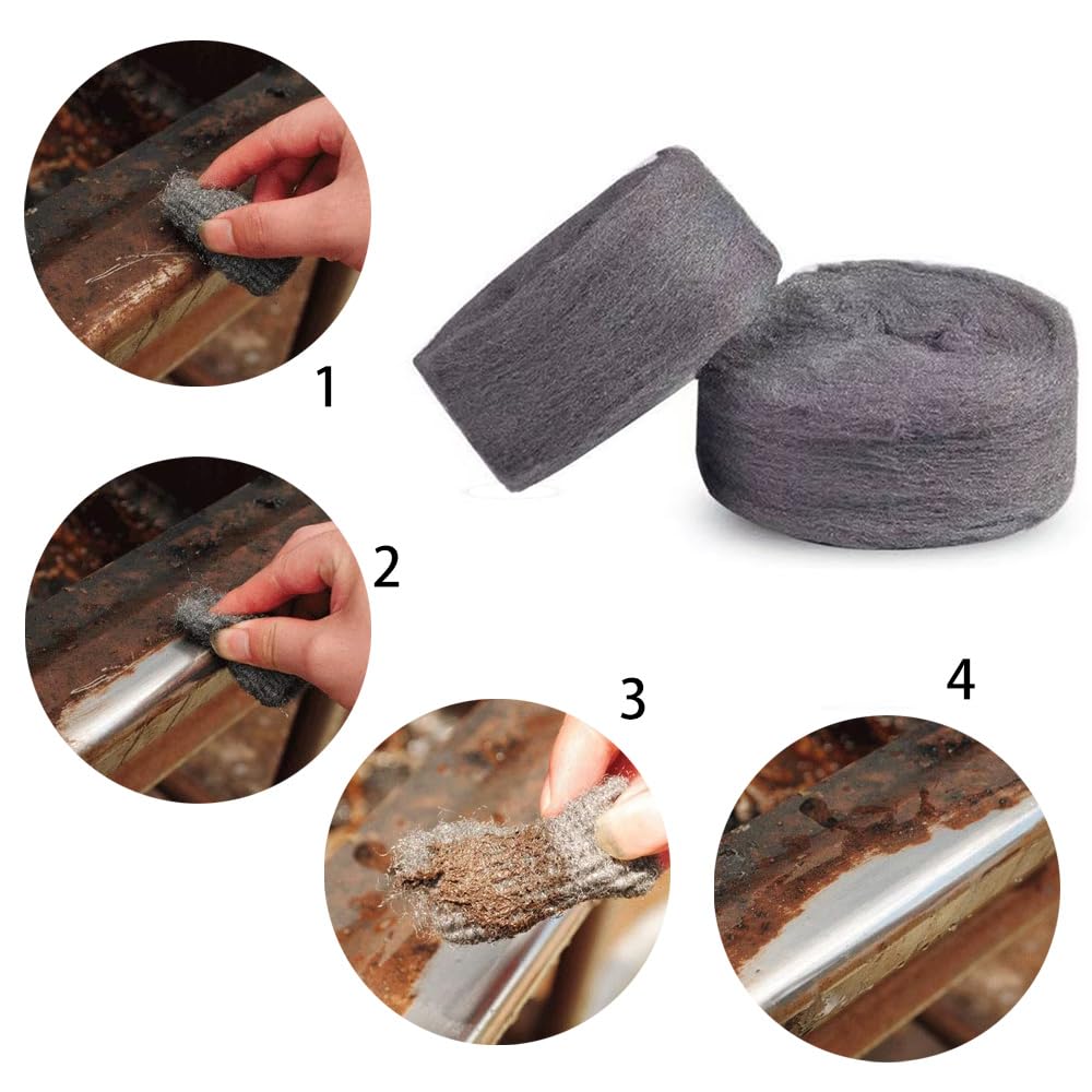 2 Piezas Lana de Acero Grado 0000 Lana de Alambre Herramienta de Acero de Pulido para Limpiador y Pulidor de Madera Vidrio Metal