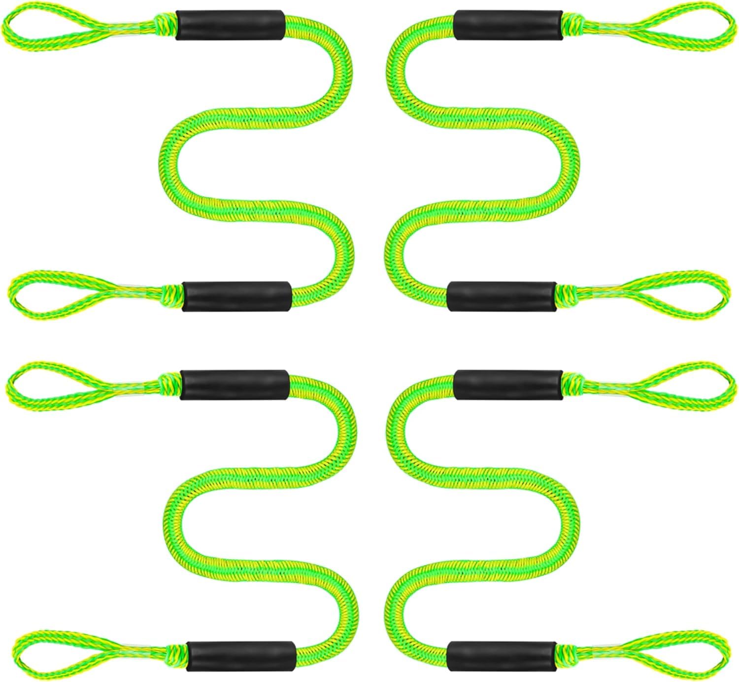 Bungee Dock Lines - Boat Accessories - 4 Feet Shock Cords Docking Rope Mooring Rope for PWC,Jet ski,Pontoon,Kayak,Canoe,Power Boat,Watercraft (Green