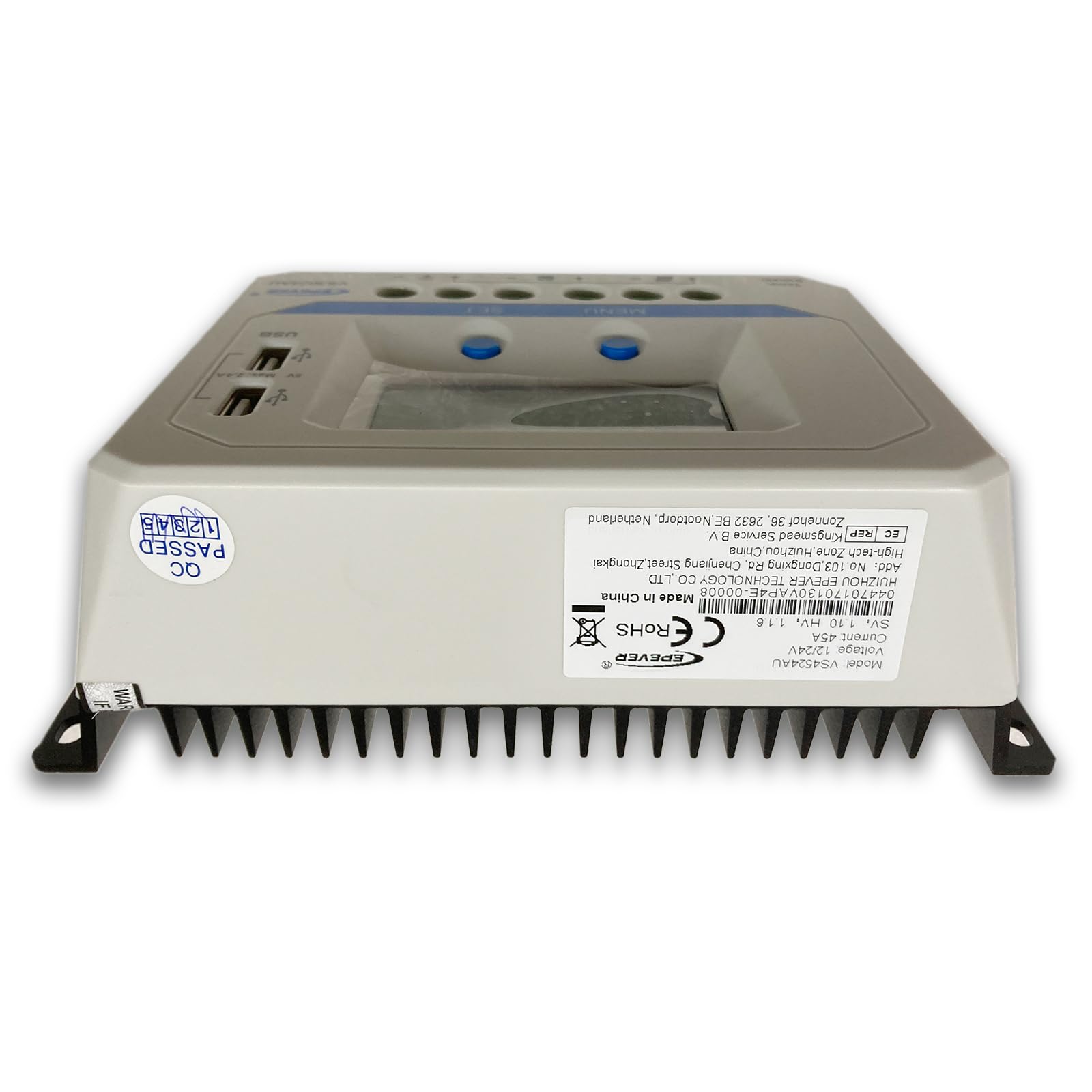 EPEVER PWM ViewStar VS-AU Series Regulador de carga solar Regulador de carga 45A, 12V/24VDC con pantalla LCD y 2 puertos USB, tierra positiva común