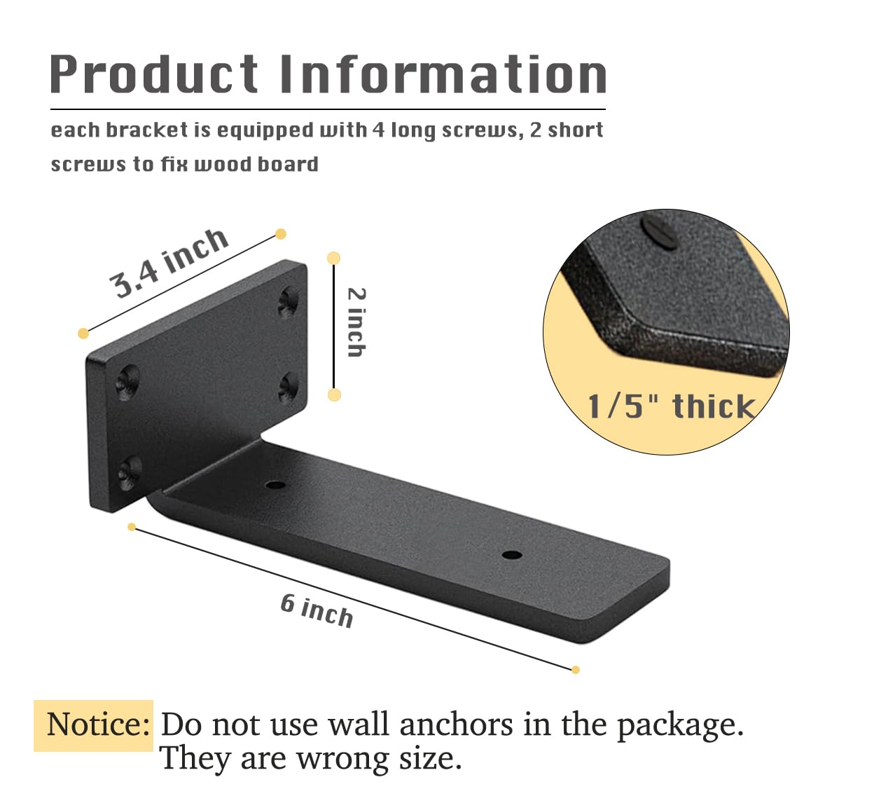 8 Pack Shelf Brackets 6 Inch Floating Shelf Bracket 1/5 inch Thick Heavy Duty Hidden Shelf Brackets Iron Metal Brackets for Shelf Support with Screw Included — Amazon image 3
