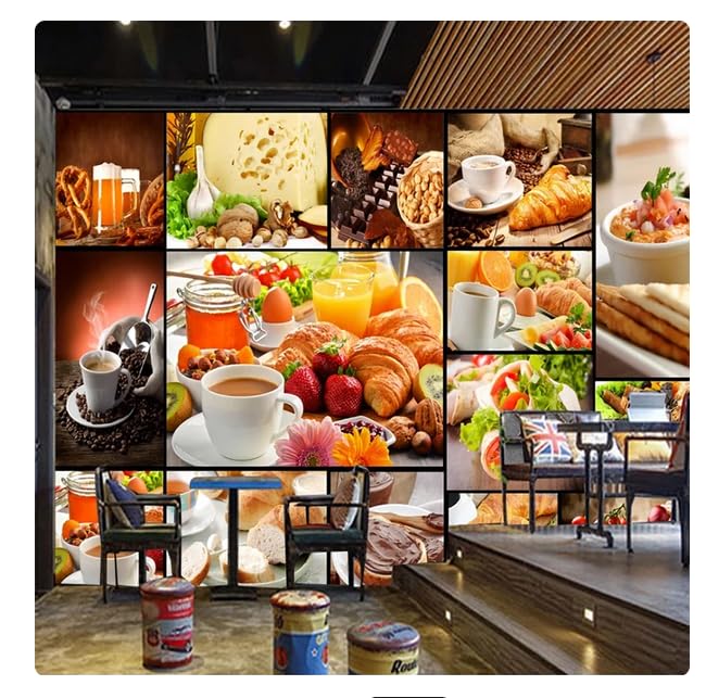 Papel pintado mural Pan europeo horneado Té con leche Tienda de postres Café Fondo Decoración Póster Fotomural Pared 3D * 150cmx105cm (59.1x41.3inch)