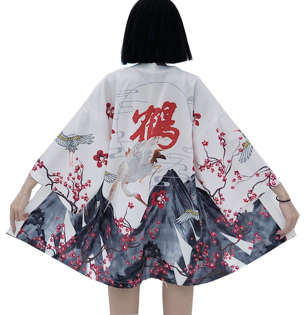 Fotang Mujeres Retro Kimono Cárdigan Tops Verano Playa Impreso Yukata Haori Bata de Baño