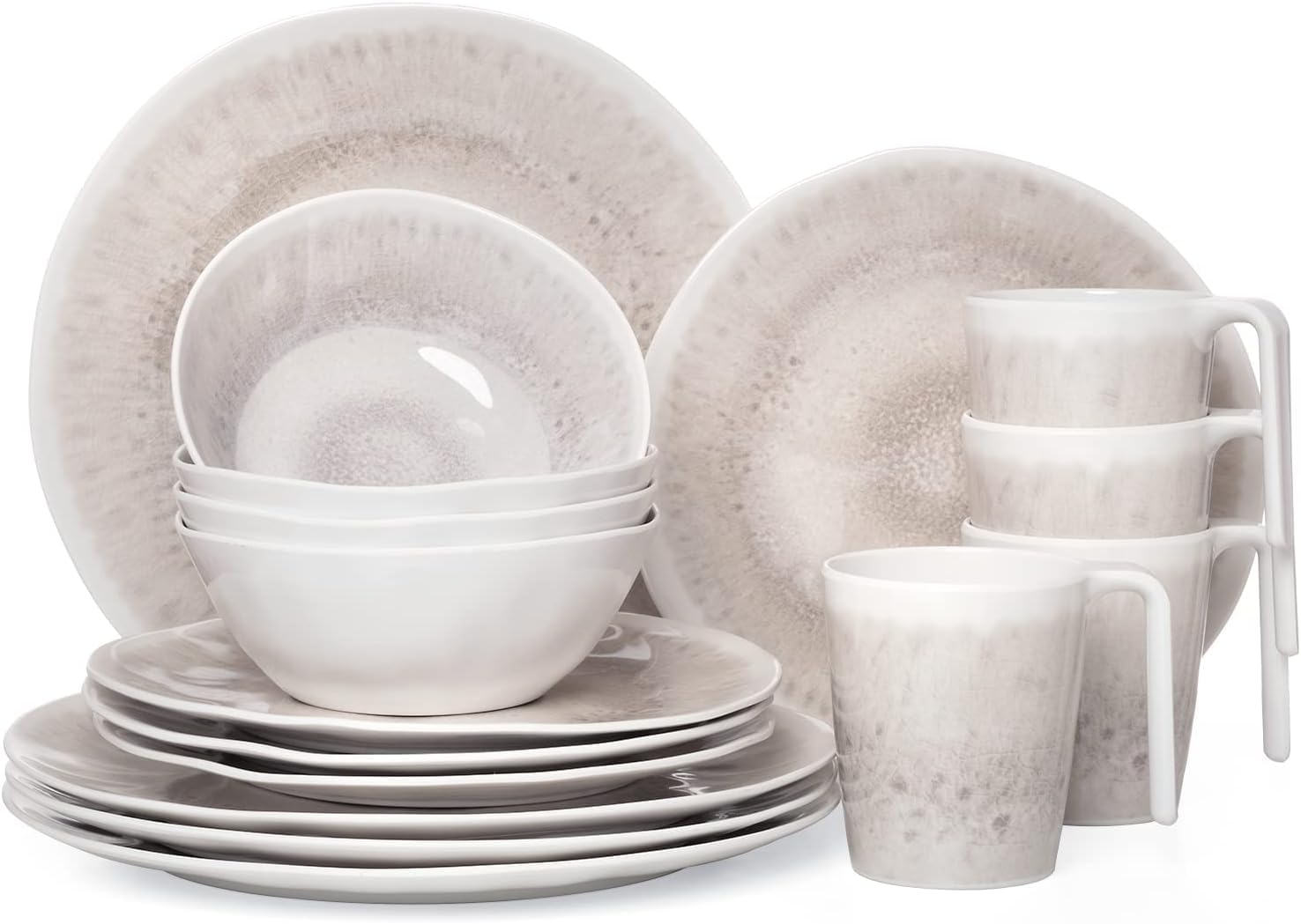 Melamine campingservies, set voor 4 personen, Amboss-design, 16-delig 4 Milano waterglazen, tafelservies, picknick, BBQ, kookgerei