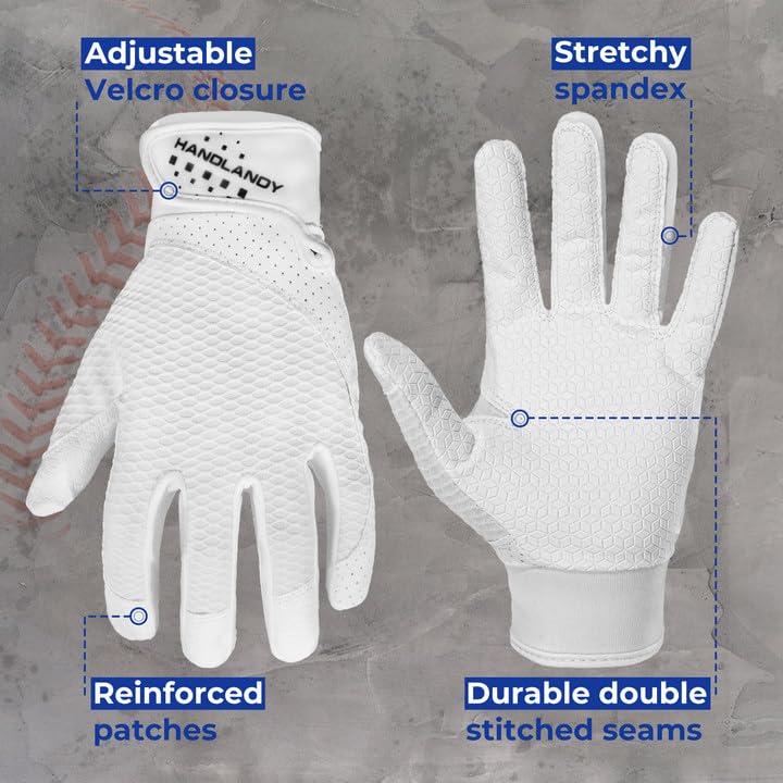 Image of HANDLANDY Baseball Batting Gloves for Adult Youth, Grip Breathable Softball Batting Gloves Fit Men Kids Boys Girls