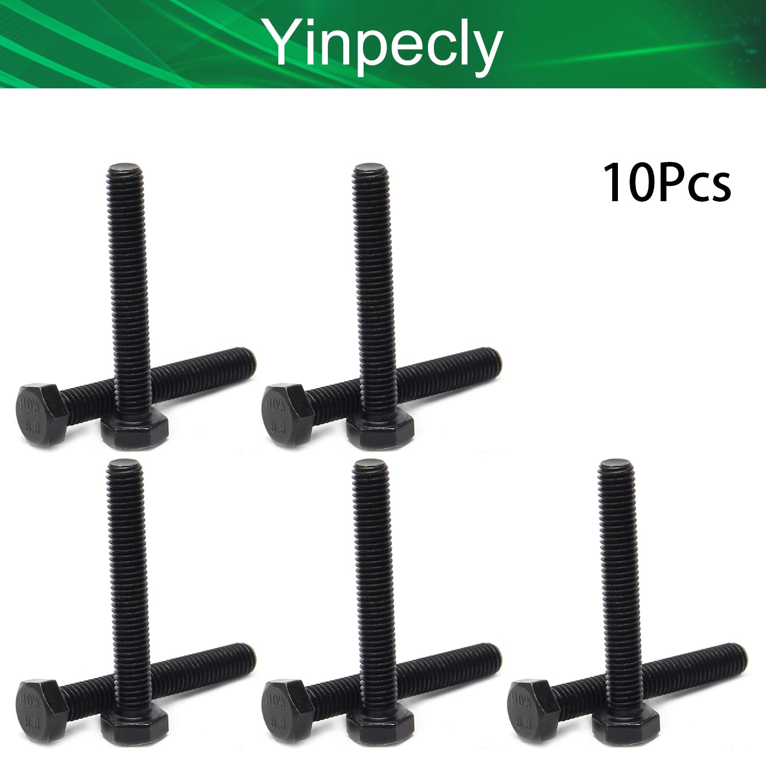 10pcs Hex Bolts, M8-1.25X55mm Carbon Steel Grade 8.8 External Hex Head Screw Bolts Metric Thread Hexagon Bolts Fastener,Black Hex Bolts