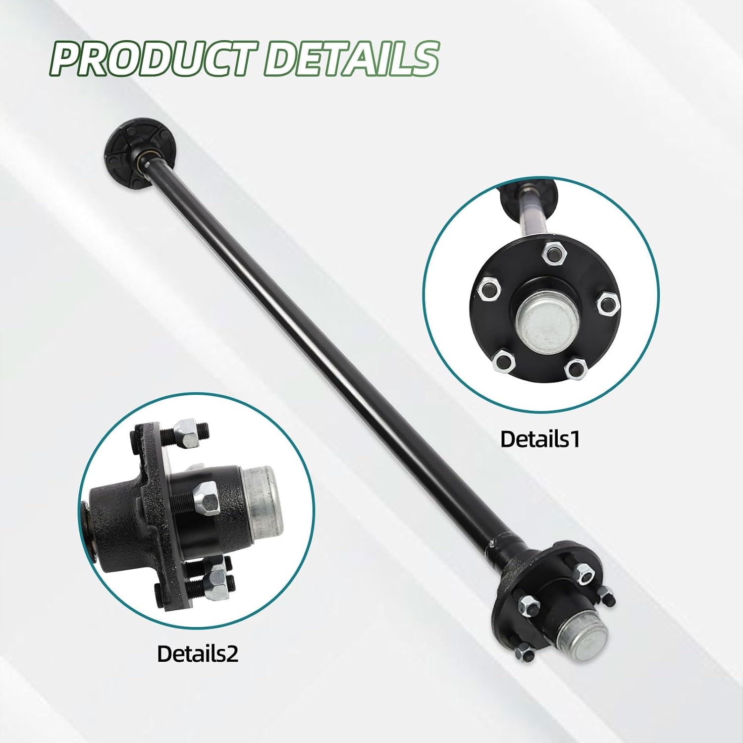 Trailer Axle 2000 lbs 5 Lug 54 Inch Hubface Steel Axle Tube with U-Bolt Kit 5 * 4.5 Bolt Pattern