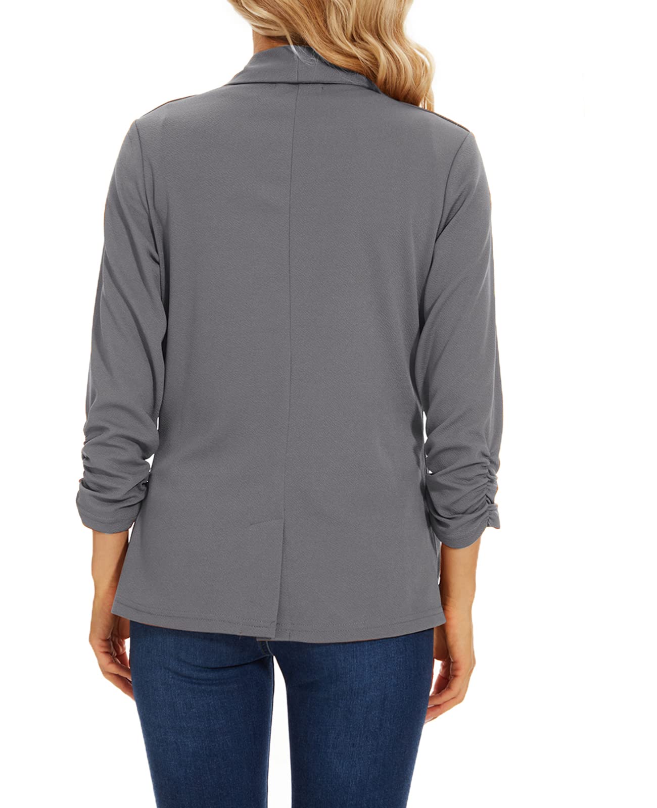 Blazer da donna aperto sul davanti con maniche a 3/4 increspate giacca tuta tinta unita lavoro ufficio top cappotto capispalla tasche con patta