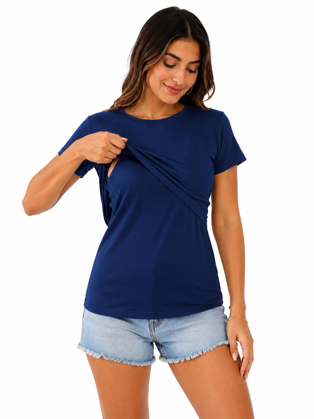 Women's Maternity Breastfeeding Top | Under-Bump Nursing Shirt with Easy Access for Pregnancy & Postpartum | Soft Cotton Blend C-Section Safe Stretch Tee for Everyday Wear-image-12