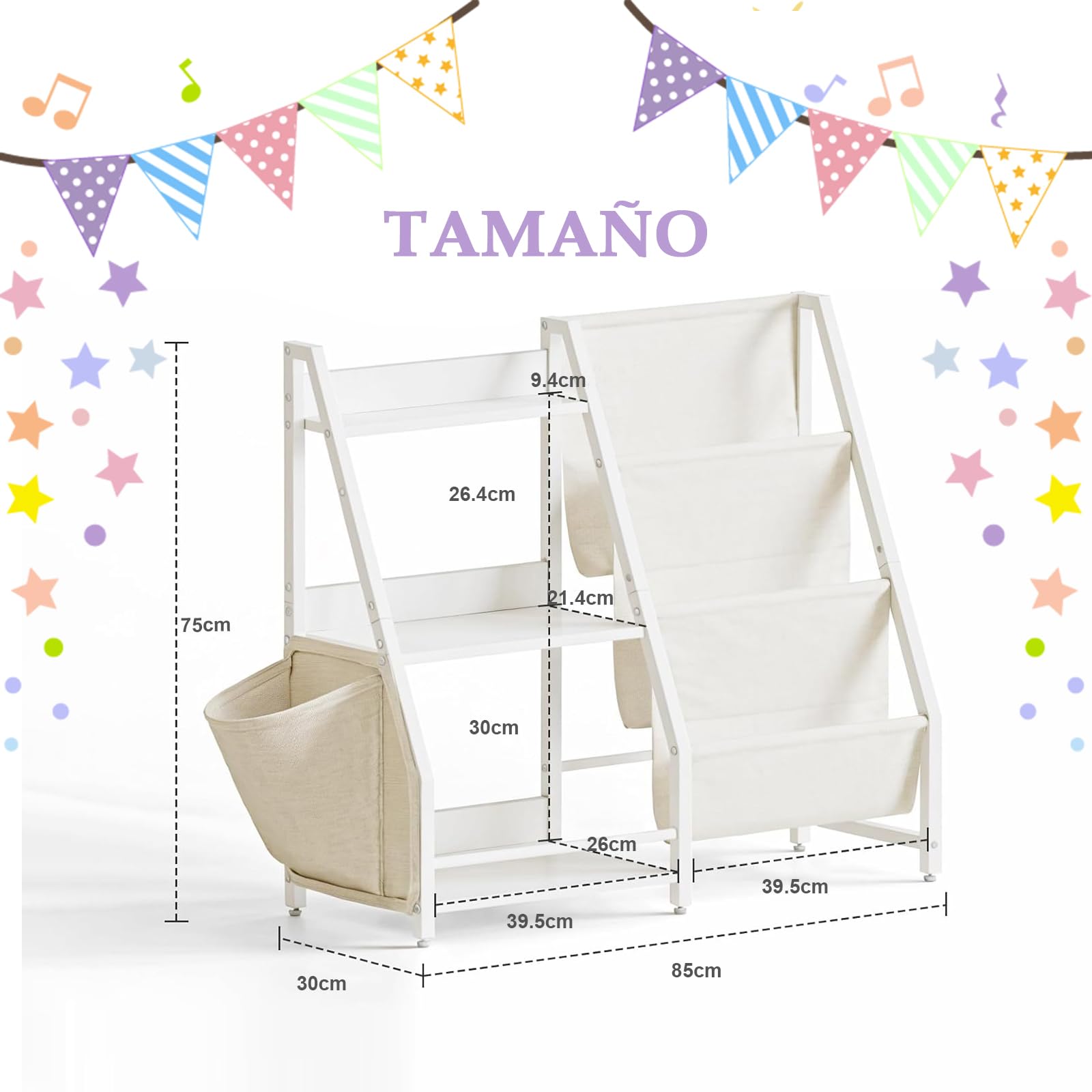 Libreria Infantil,Estanteria Libros Infantil con 3 Niveles de Almacenamiento, Gran Capacidad,Revistero,Beige,85.5x30x75 cm