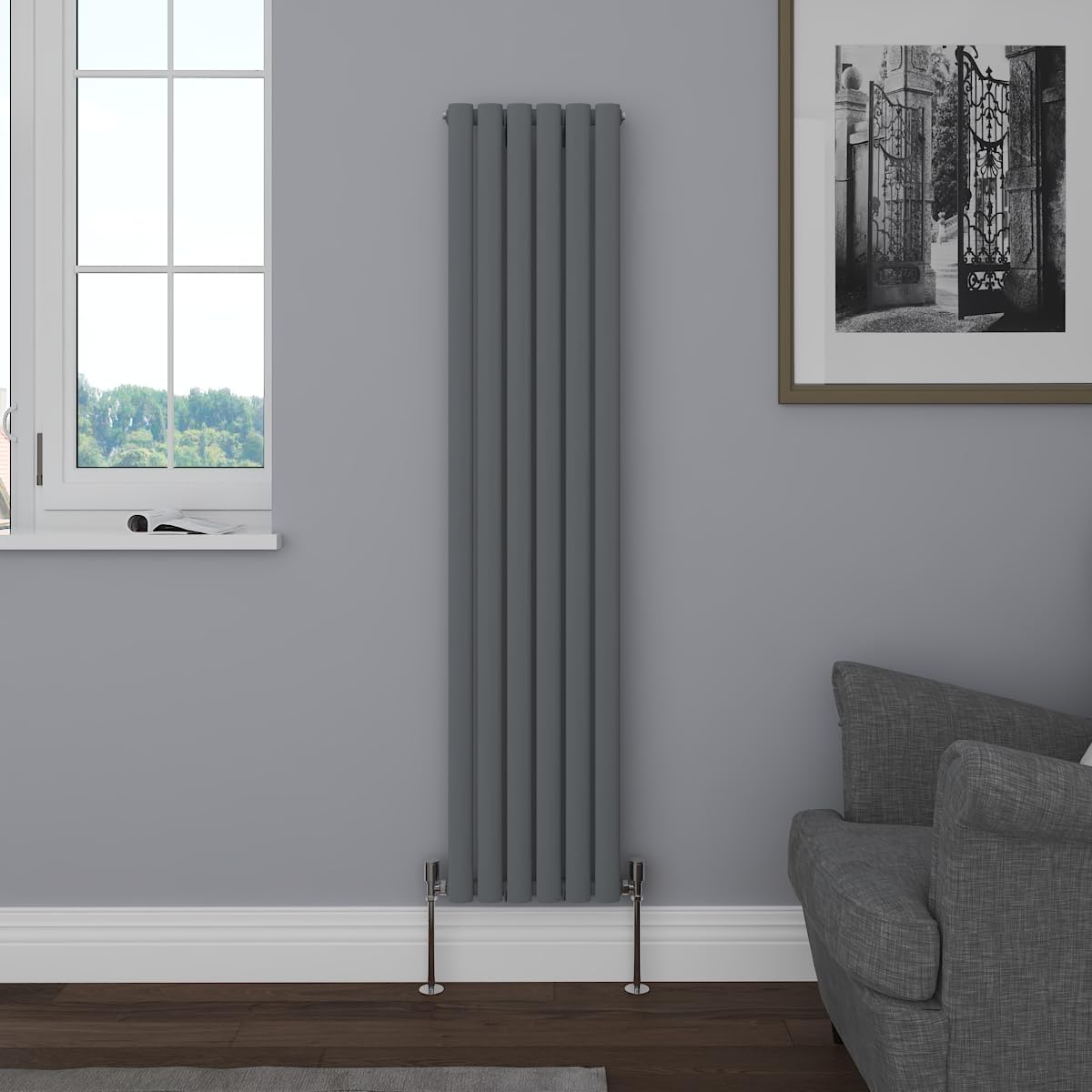 NRG 1600x354mm Oval Column Radiator Bathroom Single Anthracite