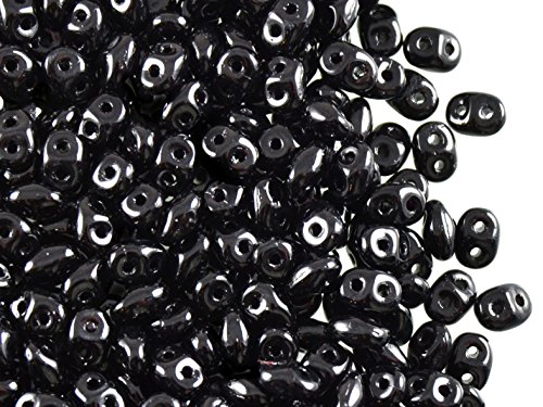 Matubo SuperDuo Beads, 2.5x5 mm, 20 g, cuentas de vidrio prensado checo en la forma de rombo con dos agujeros, Jet Black
