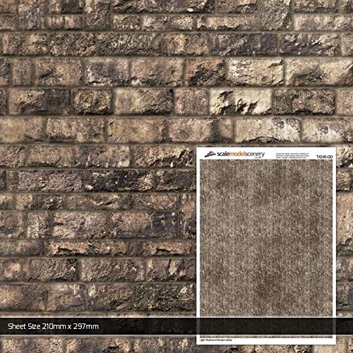 Scale Model Scenery TX245-OO Light Weathered Random Ashlar Brick Paper Texture Sheets (Pack of 5) For OO Scale Model Railway Layouts & 1:76 Diecast Dioramas