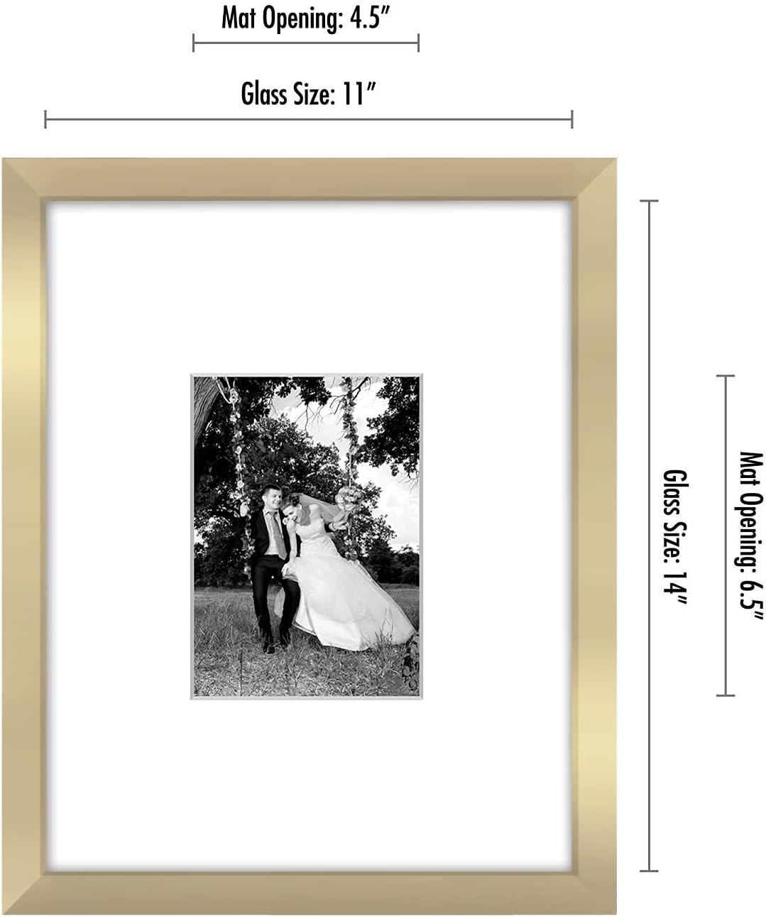 Americanflat 11x14 Picture Frame with Shatter-Resistant Glass - Use as 5x7 Frame with Mat or Display 11x14 Photo Without Mat - Signature Collection - Picture Frames for Wall Display - Gold