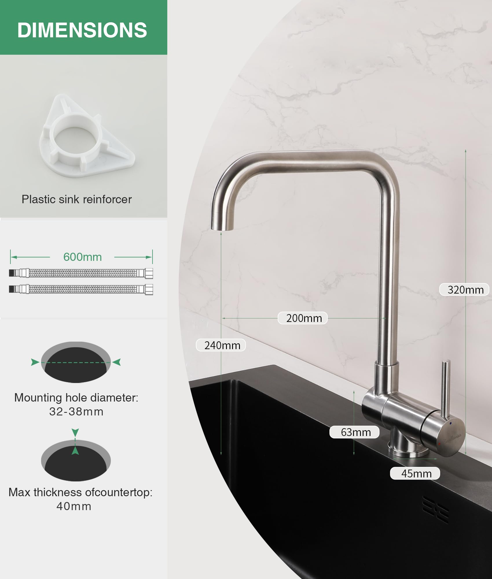 Wasserhahn Küche,vorfenster küchenarmatur klappbar，Hochdruck Kitchen Faucet 360°Drehbar Edelstahl Spültischarmatur Küchenspüle Armatur mit Brause Armatur und Mischbatterie-Langlebig