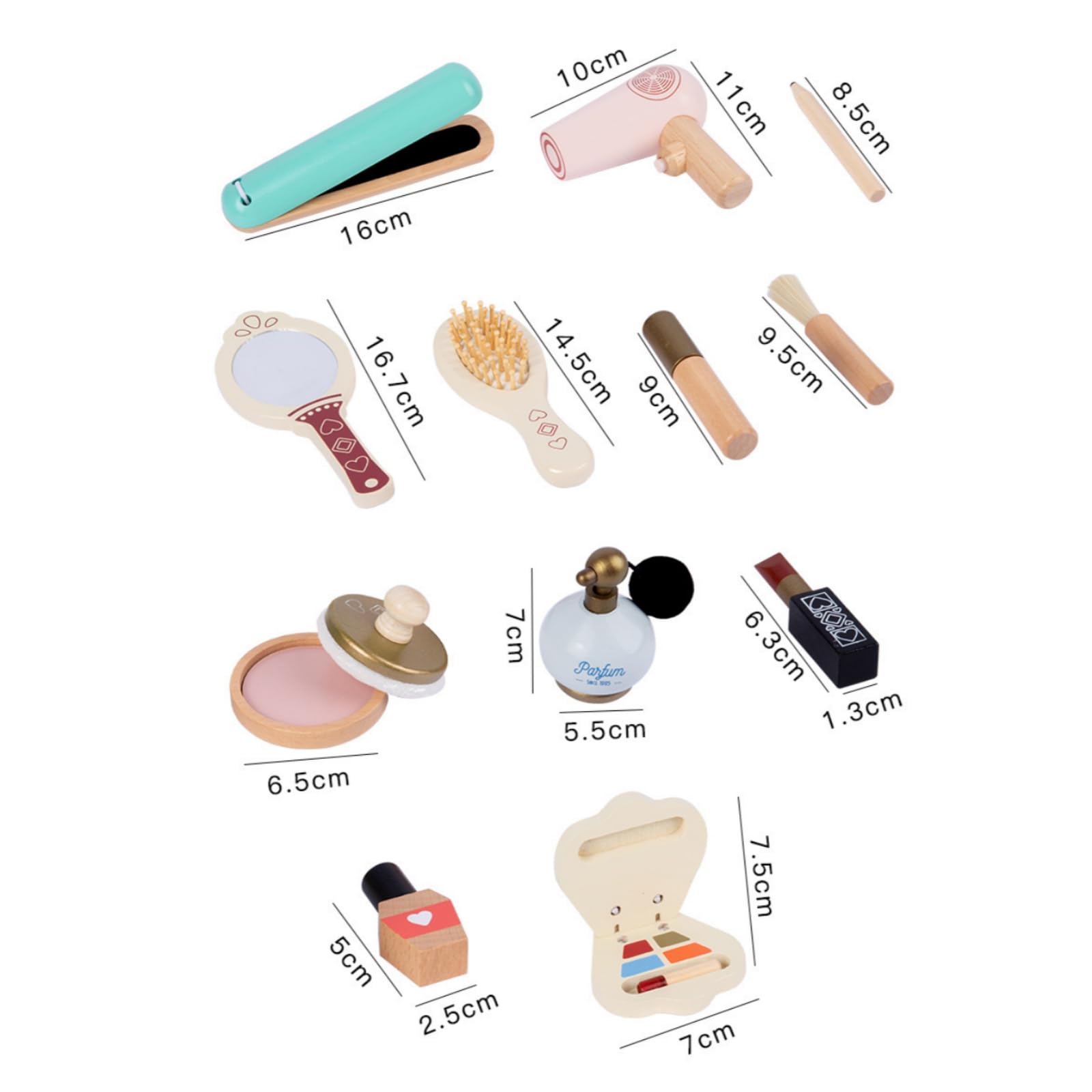 Giocattolo in Tessuto Set Trucco Bambini Kit Cosmetici Finti Phon Specchio Spazzola Pettine Rossetto Materiale in Legno Adatto per Gioco di Ruolo
