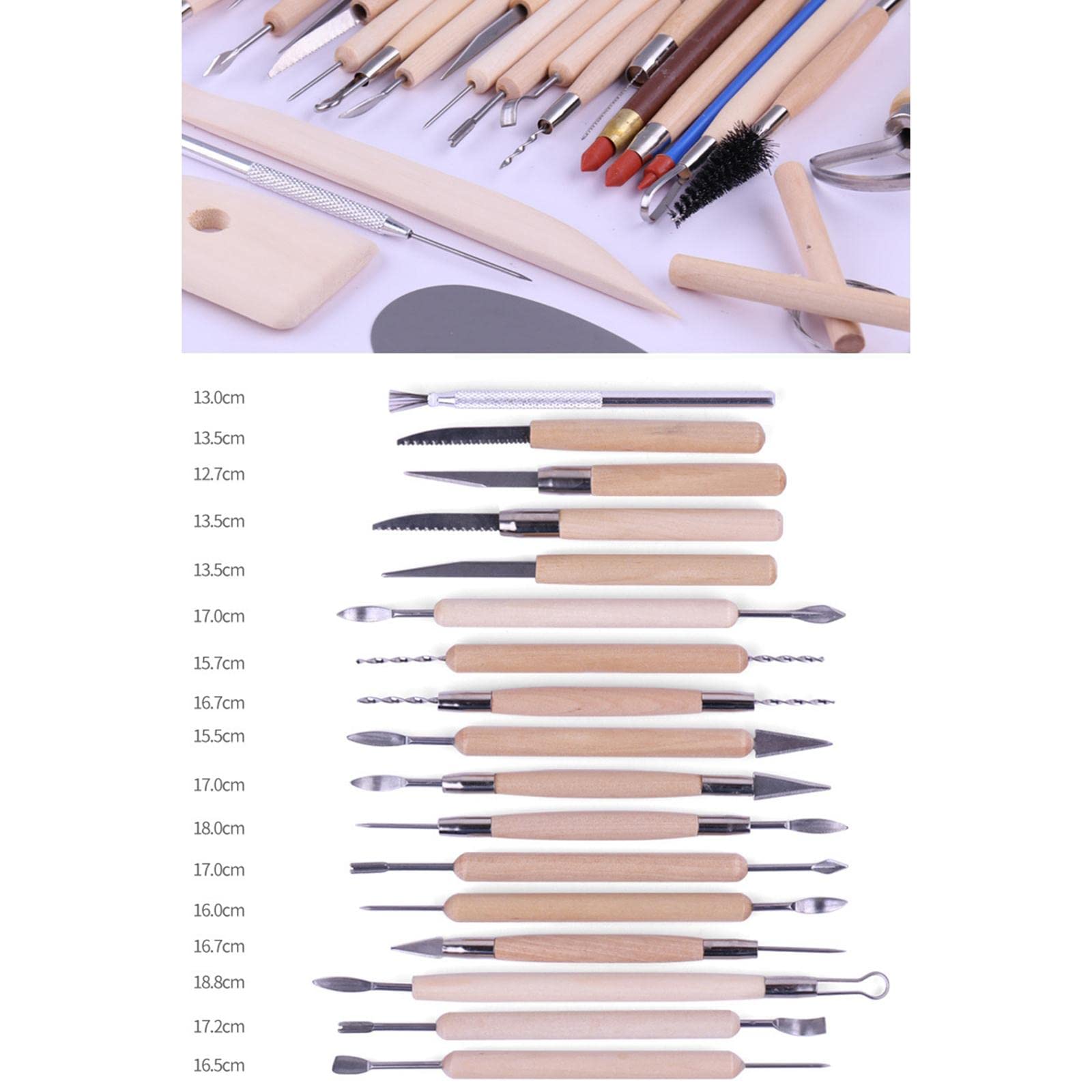 5 Töpferwerkzeug Set Modellierwerkzeuge Skulptur Wachsschnitzerei Bastelbedarf Holzgriff für DIY Bastelkurse Skulpturarbeiten Kreativwerkstatt, 56 stück