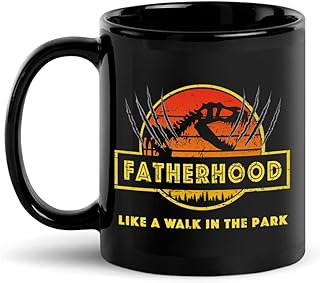 Fatherhood Graphic Mugs, Father's Day Mug Gift, Fatherhood Like A Walk In The Park, Gifts For Dad From Daughter Son, Gifts For Husband From Wife, Grandfather, Grandpa T-rex Black Coffee Mug