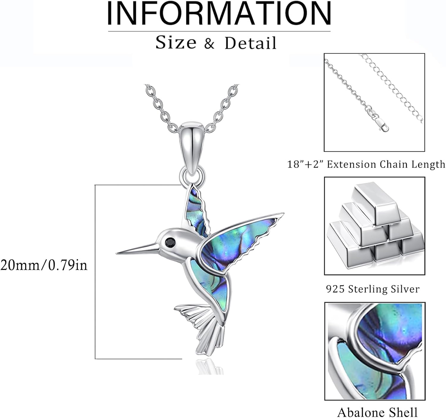 Dreamboat Hummingbird Bird Pendant Necklace for Women 925 Sterling Silver Jewelry Anniversary Christmas Birthday Gifts for Hummingbirds Lovers - Image 6