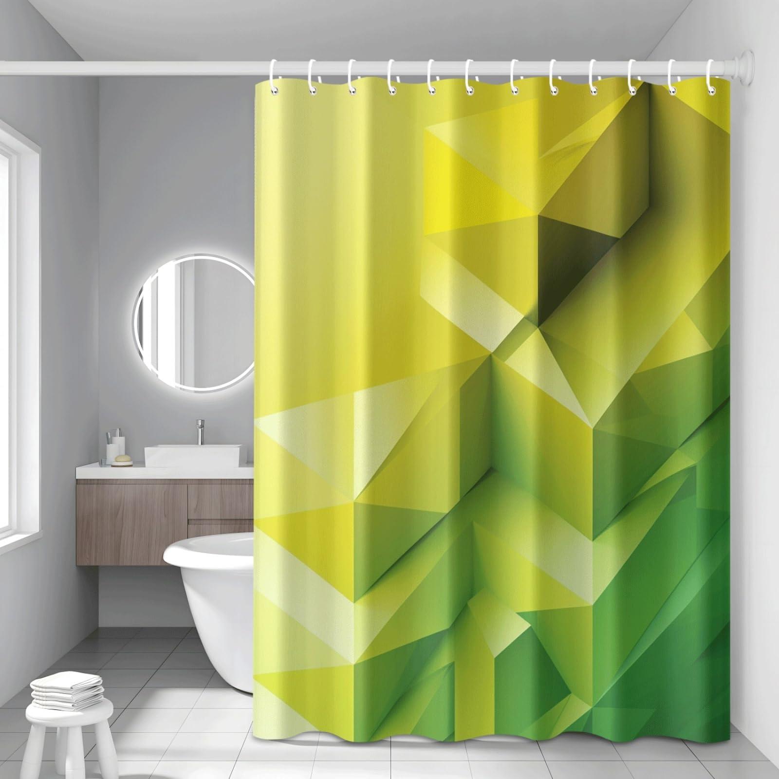 Cortina de Ducha Geométrico Verde Cortina Baño Antimoho Impermeable Tela Poliéster Lavable para Familiar Bañera Dormitorio Hotel Reutilizable Cortinas Ducha (180x220cm)