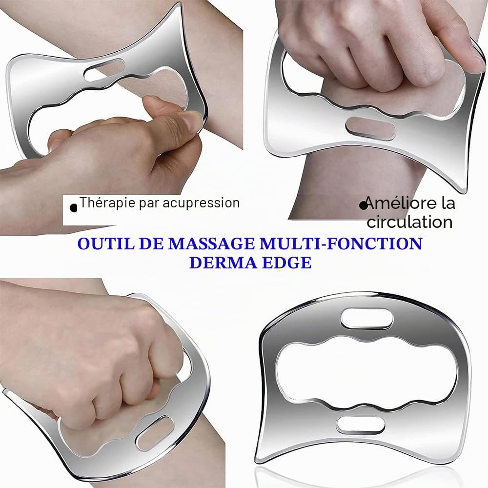 Outil de massage Gua Sha 3 en 1 en acier inoxydable - Guasha pour Sculpter la Ligne de la Mâchoire pour la thérapie physique, Derma Edge GuaSha-Outil de massage GuaSha - Outil IASTM pour la relaxation