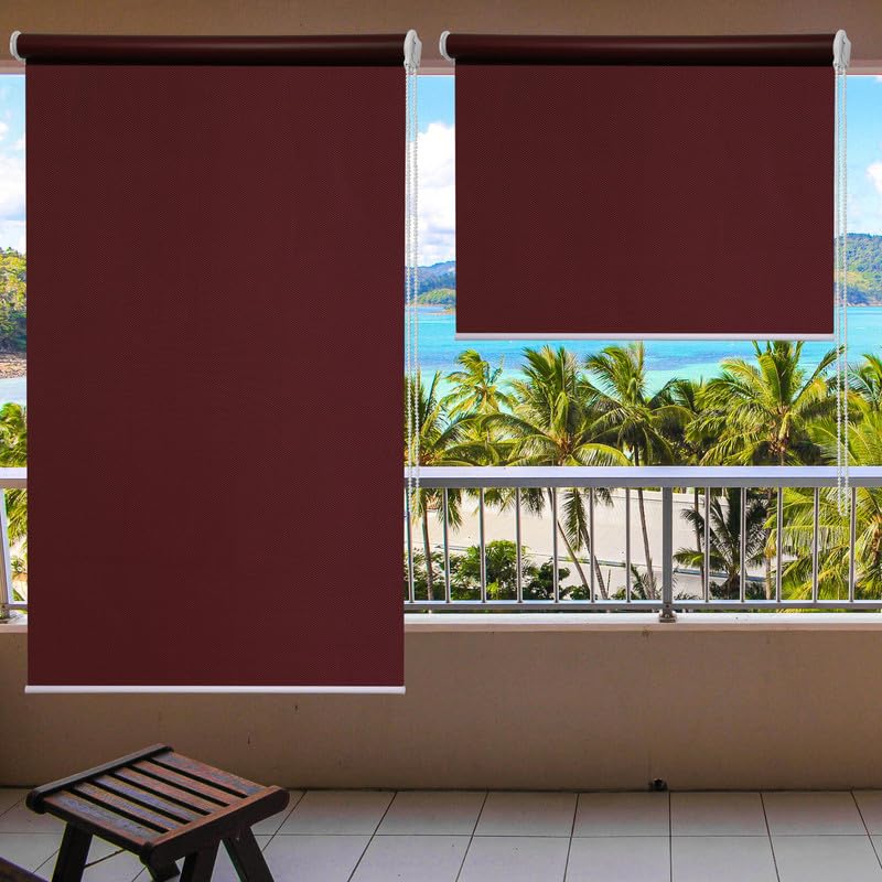 Image of Roller Blinds 300 GSM Polyester Fabric Waterproof & Sun Blockage Corded Roll Up and Down Blinds Curtains for Window, Door, Balcony (Wine Color 3 X 7 Feet, Pack of 1 Piece)
