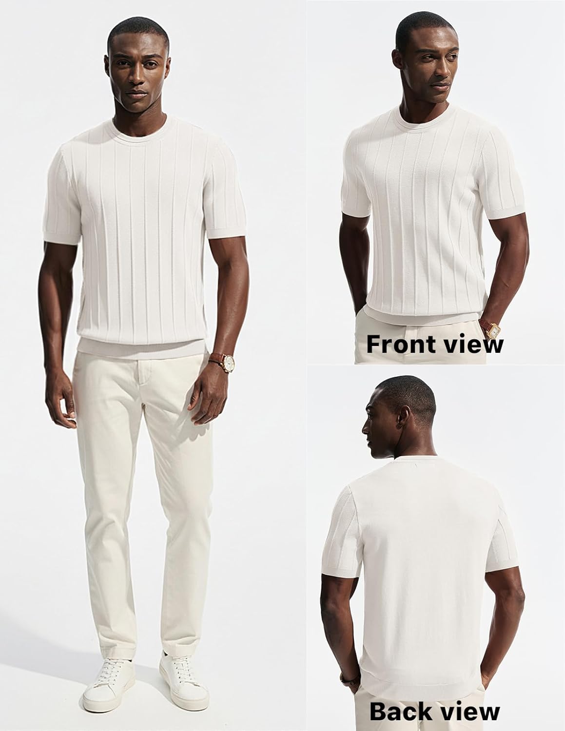 PJ PAUL JONES Mens T-Shirts Short Sleeve Crewneck Knit Texture Shirt Fashion Casual Stretch Tee Shirts - Image 3