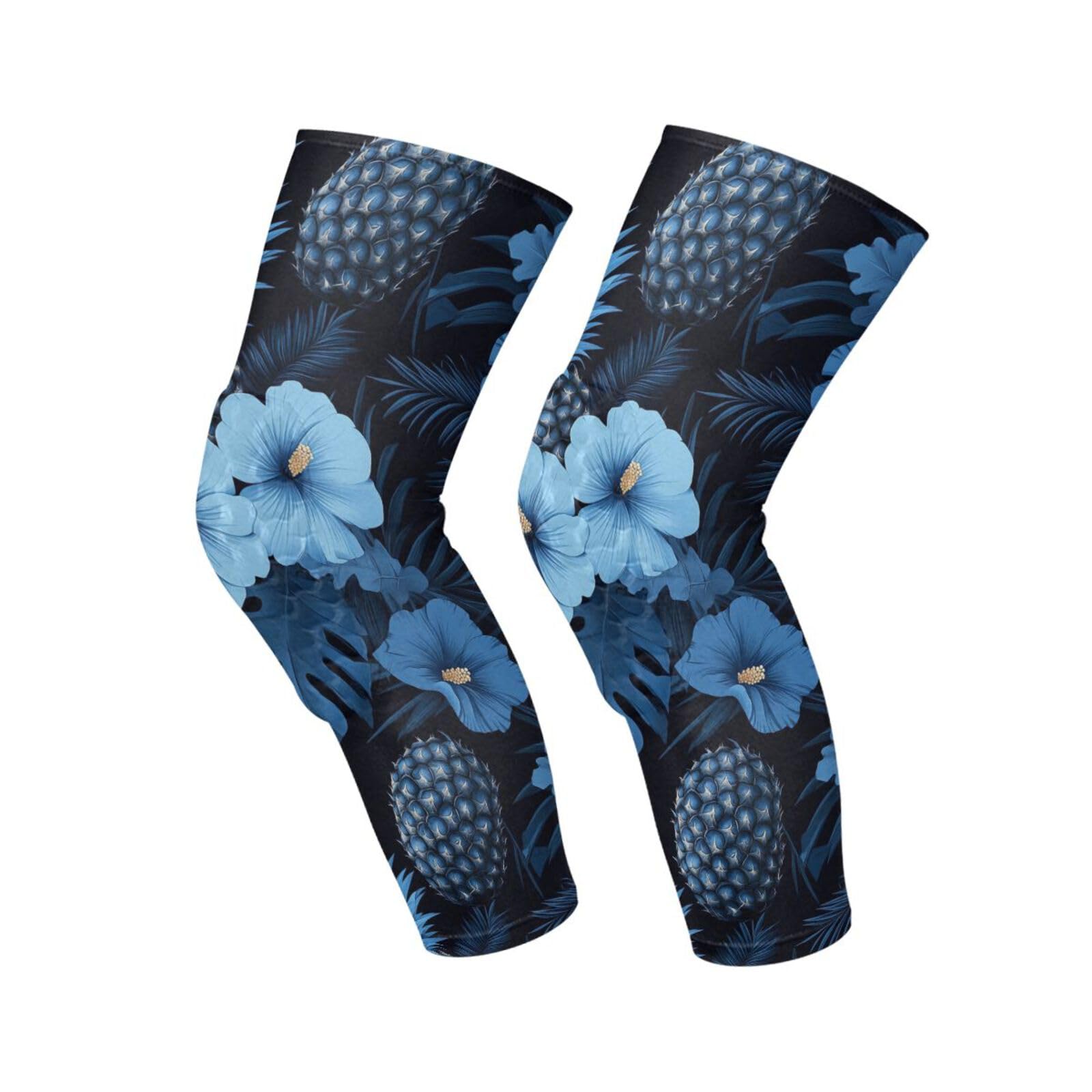 JUNZAN Pineapple and Hibiscus Flower Basketball Knee Pads for Youth Kids Wrestling Knee Pads with Sleeves Sport Kneepads for Volleyball Football Teal Black