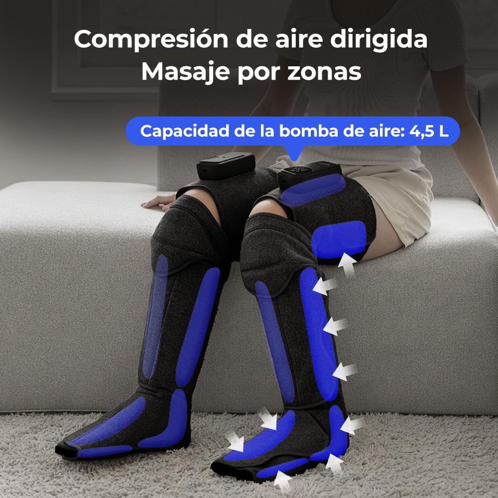 HuBDIC HubiCare - Masajeador de piernas inalámbrico con calor y compresión de aire para la circulación y el alivio del dolor, 5 modos con 5 intensidades, reduce la hinchazón, dispositivo de relajación